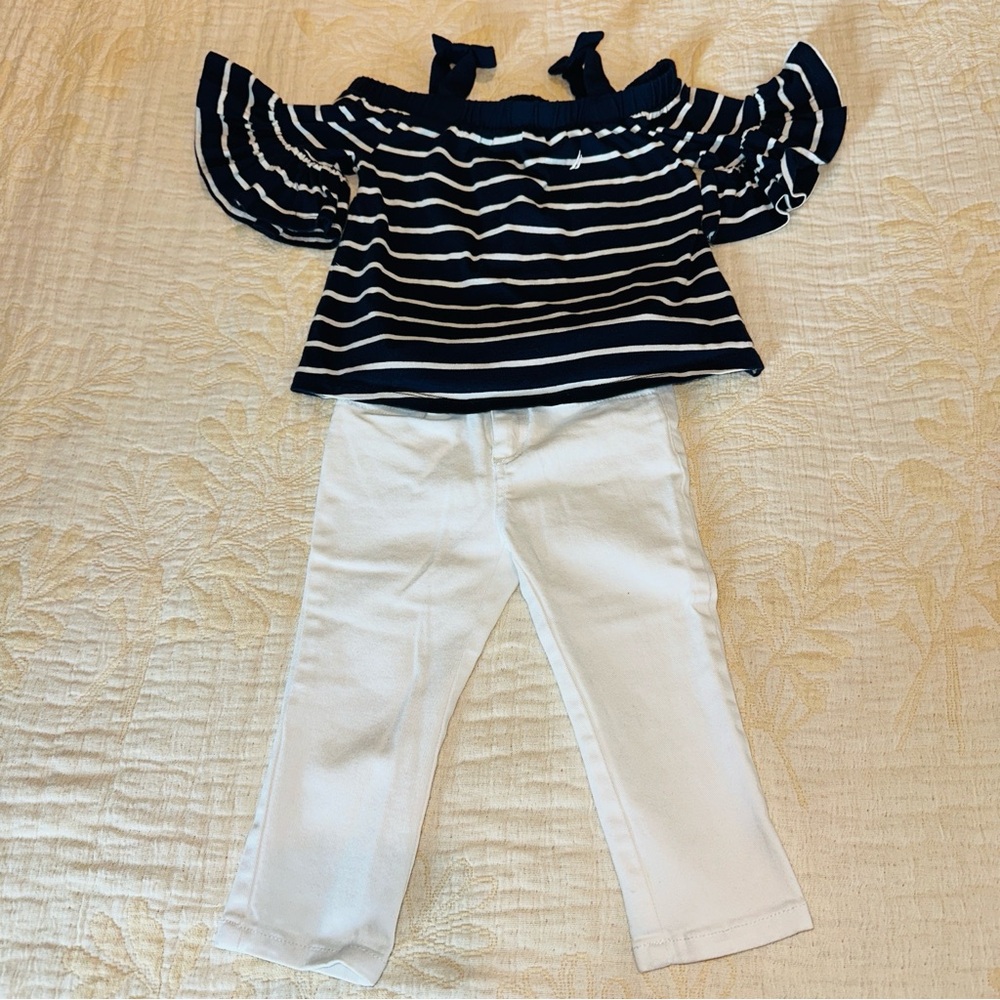 Janie and Jack Navy and White Striped Set